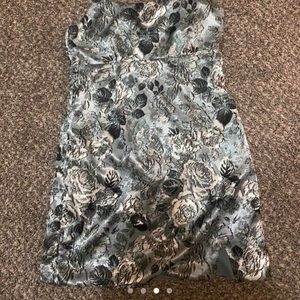 Size small silky blue dress with a floral pattern